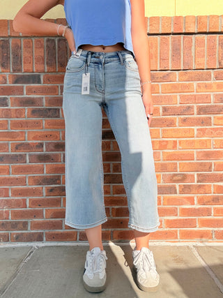 Judy Blue Mid Rise Wide Crop Jeans