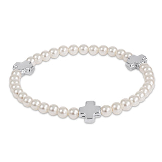 ENewton Signature Cross Pearl Pattern Bracelet 4mm - Silver