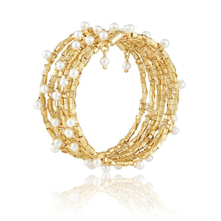 Sahira Blake Pearl Wrap Bracelet - 6 Rows - Tarnish Resistant