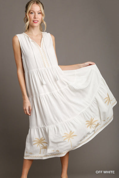 Umgee Palm Embroidered Maxi Dress