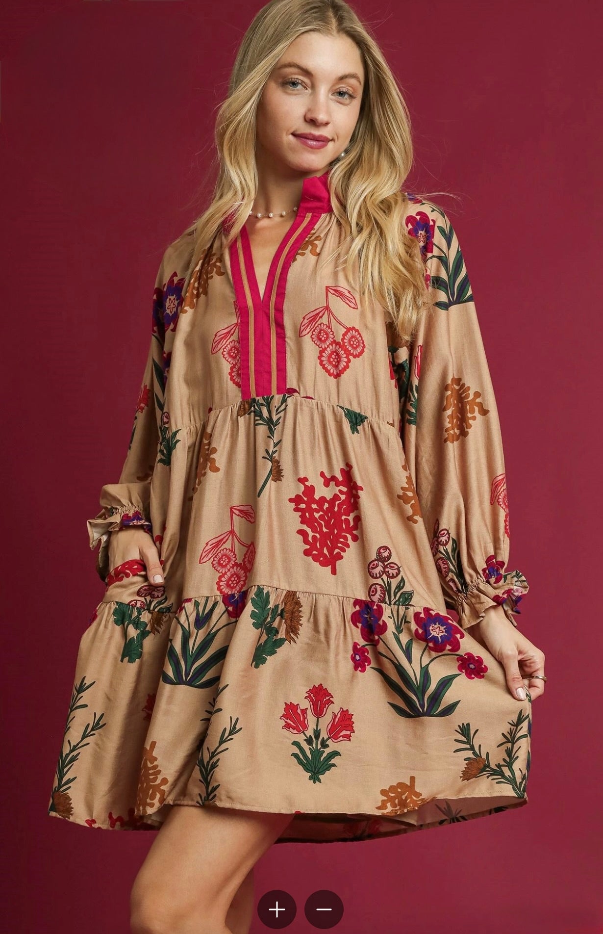 Umgee Tan and Floral Mini Dress