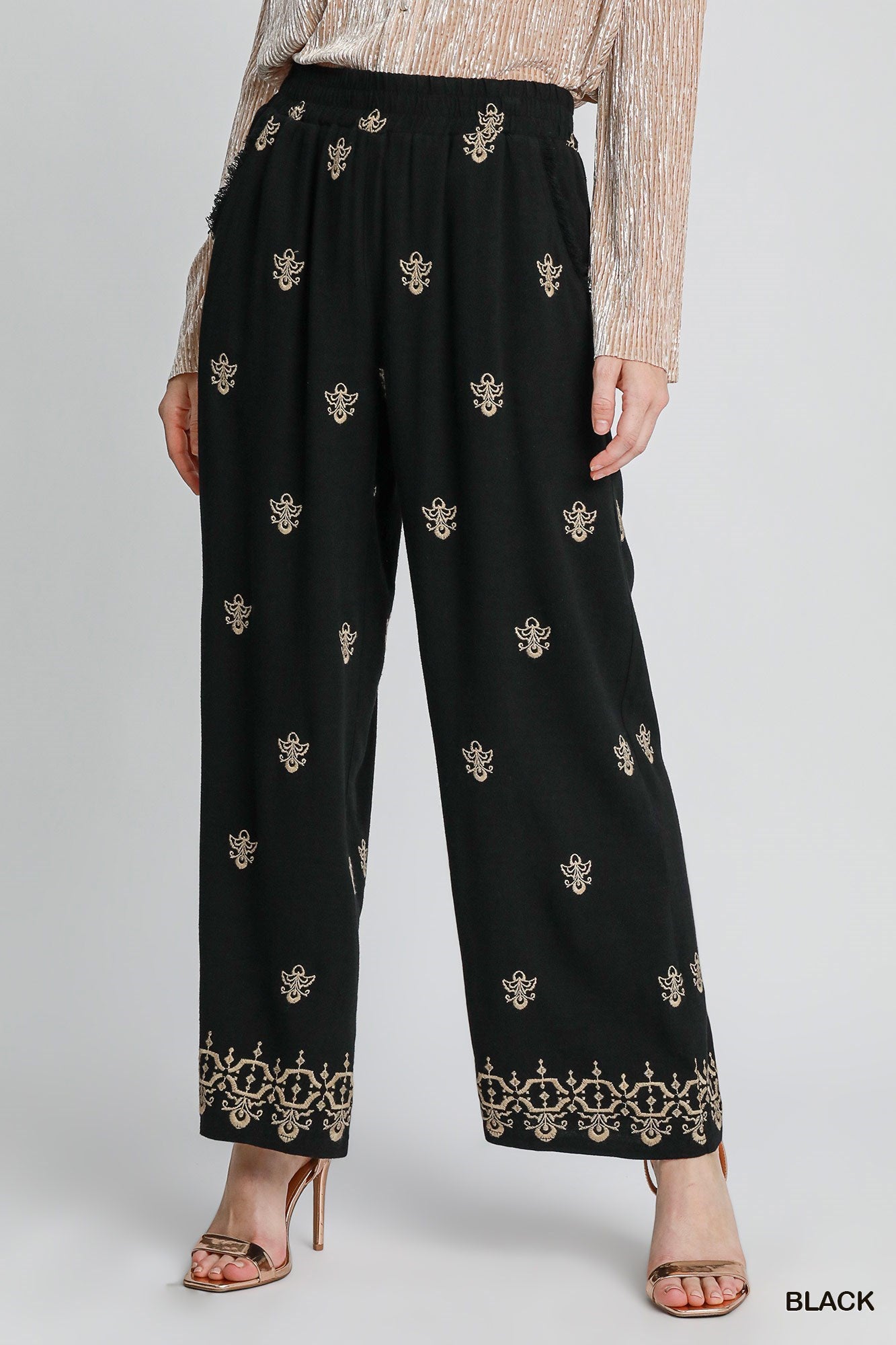 Umgee Embroidered Detail Linen Pant