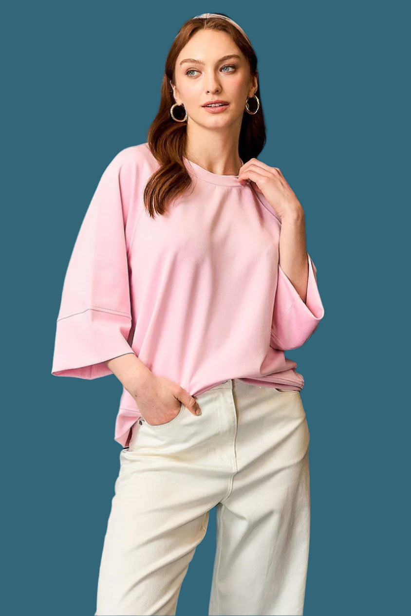 Umgee 3/4 Sleeved Drop Shoulder Top