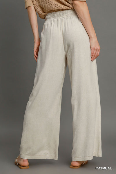 Umgee Oatmeal Washed Wide Leg Linen Pant