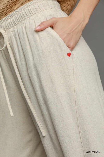 Umgee Oatmeal Washed Wide Leg Linen Pant