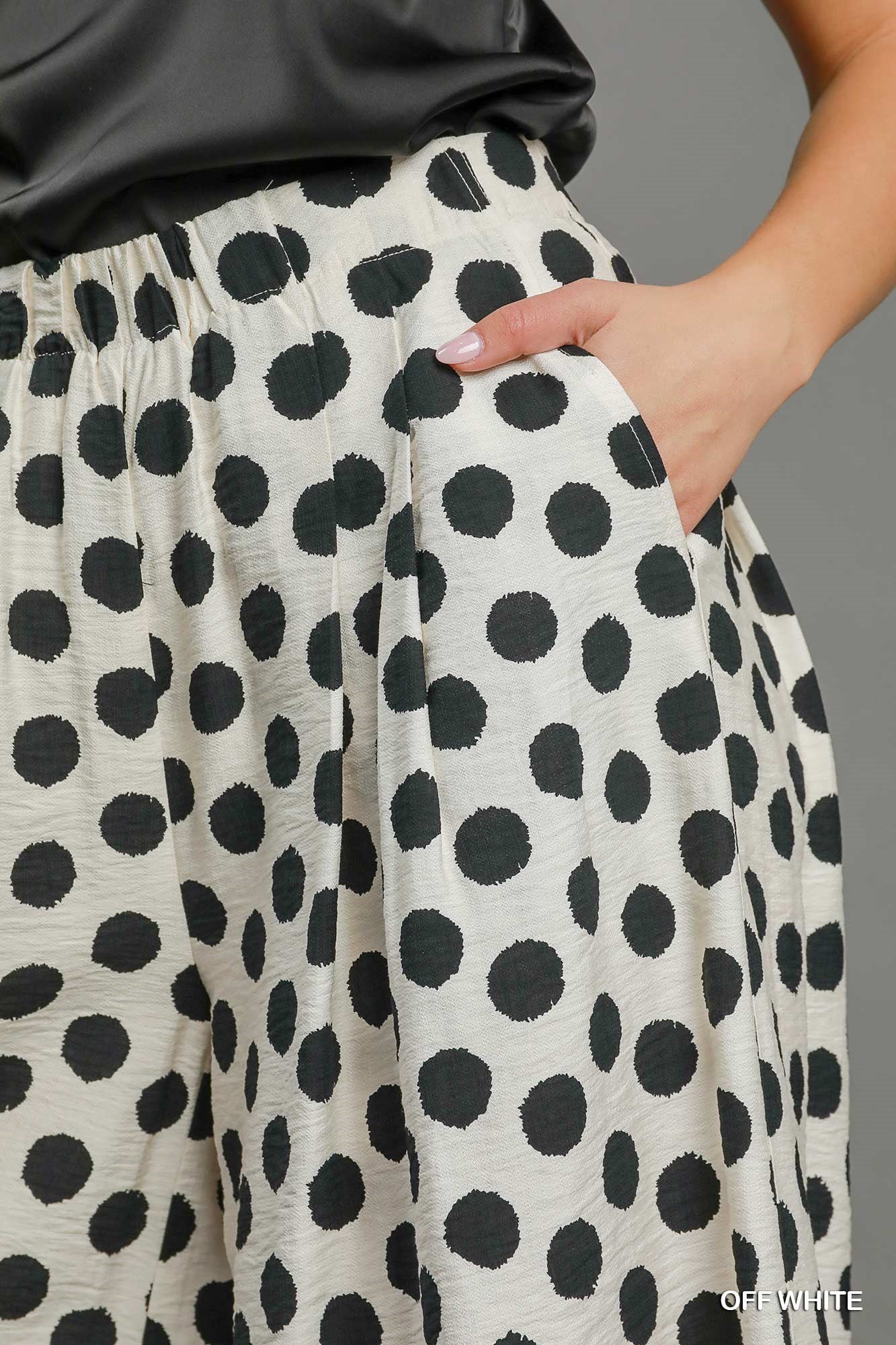 Umgee Polka Dot Print Wide Leg Pants