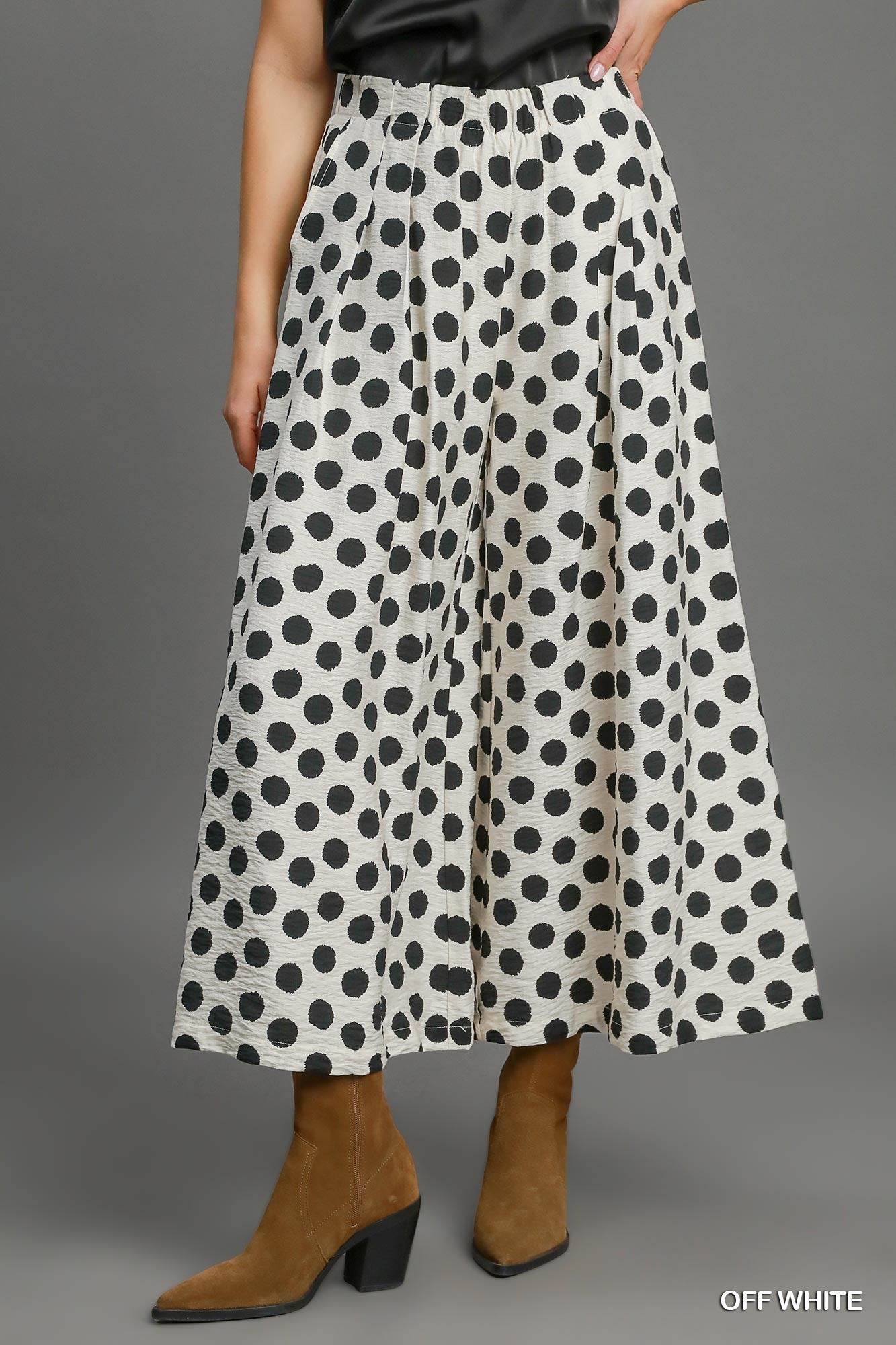 Umgee Polka Dot Print Wide Leg Pants