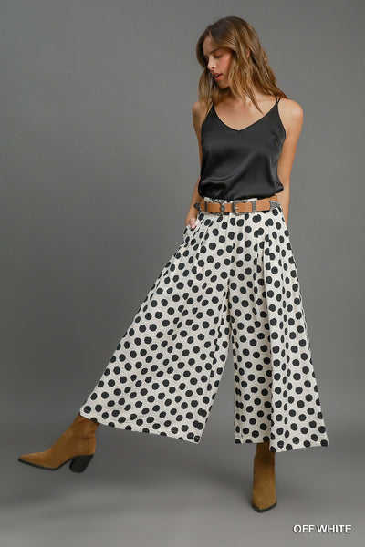 Umgee Polka Dot Print Wide Leg Pants