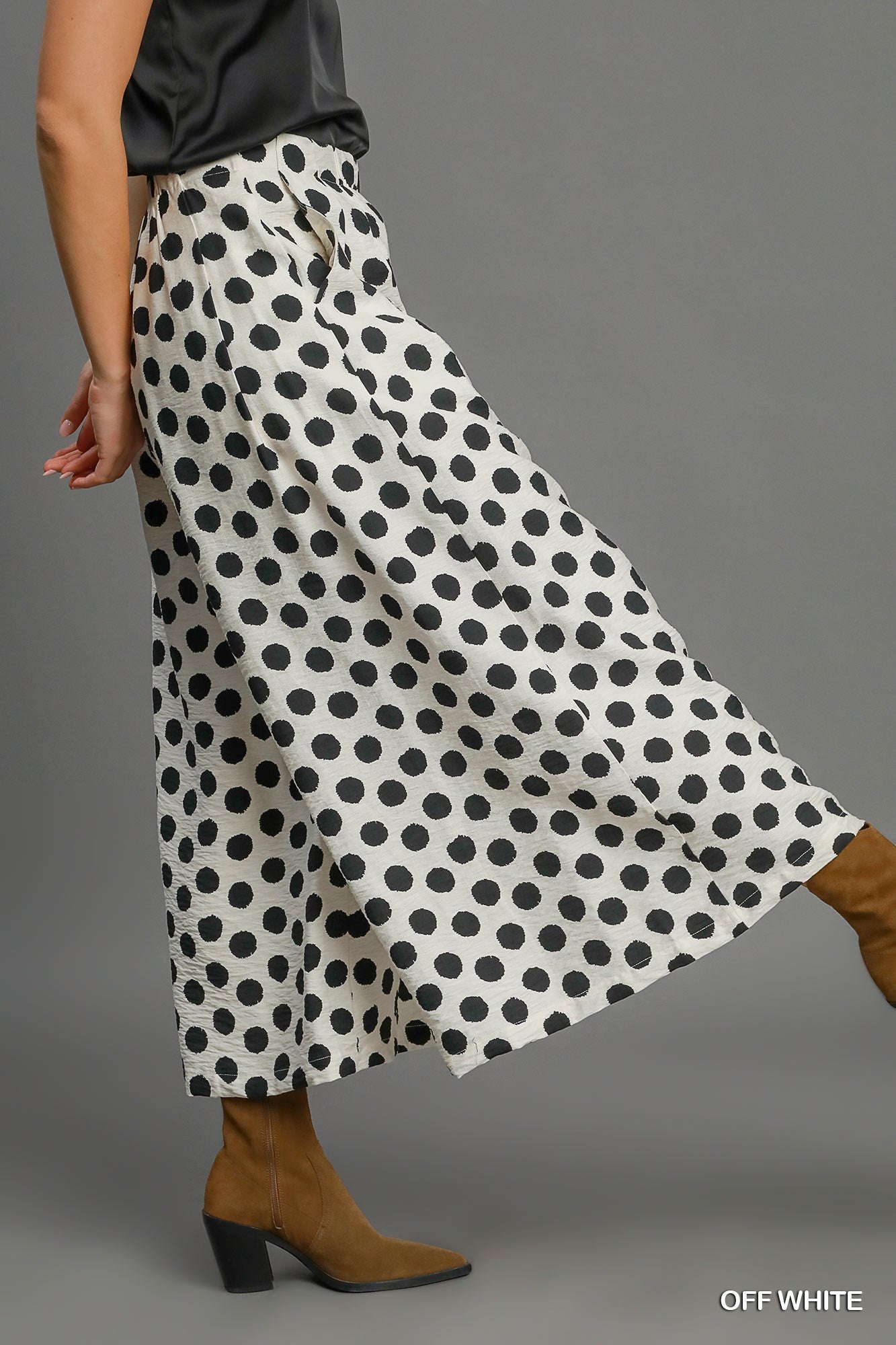 Umgee Polka Dot Print Wide Leg Pants