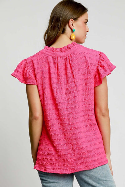 Umgee Textured Ruffle Sleeve Blouse
