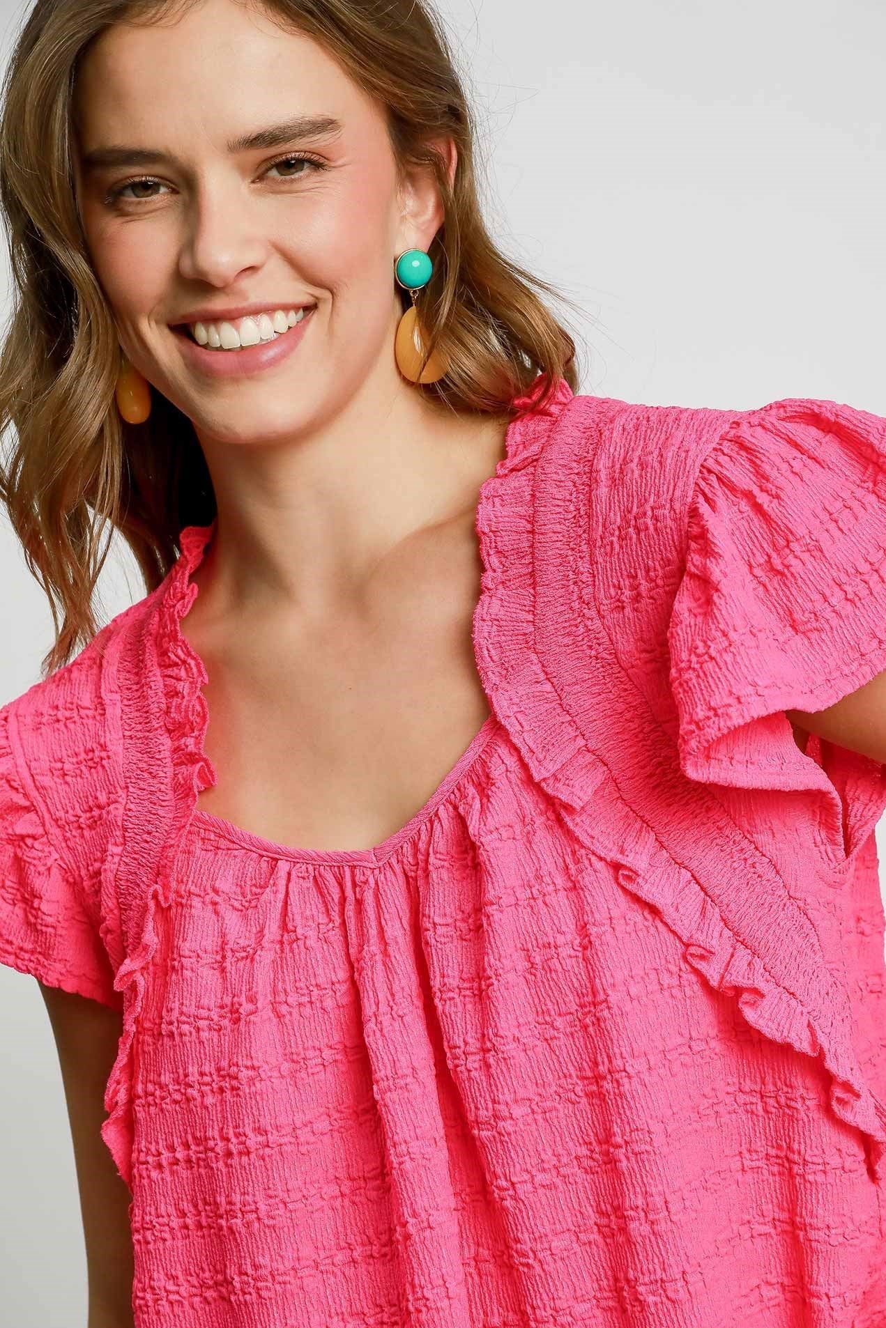 Umgee Textured Ruffle Sleeve Blouse
