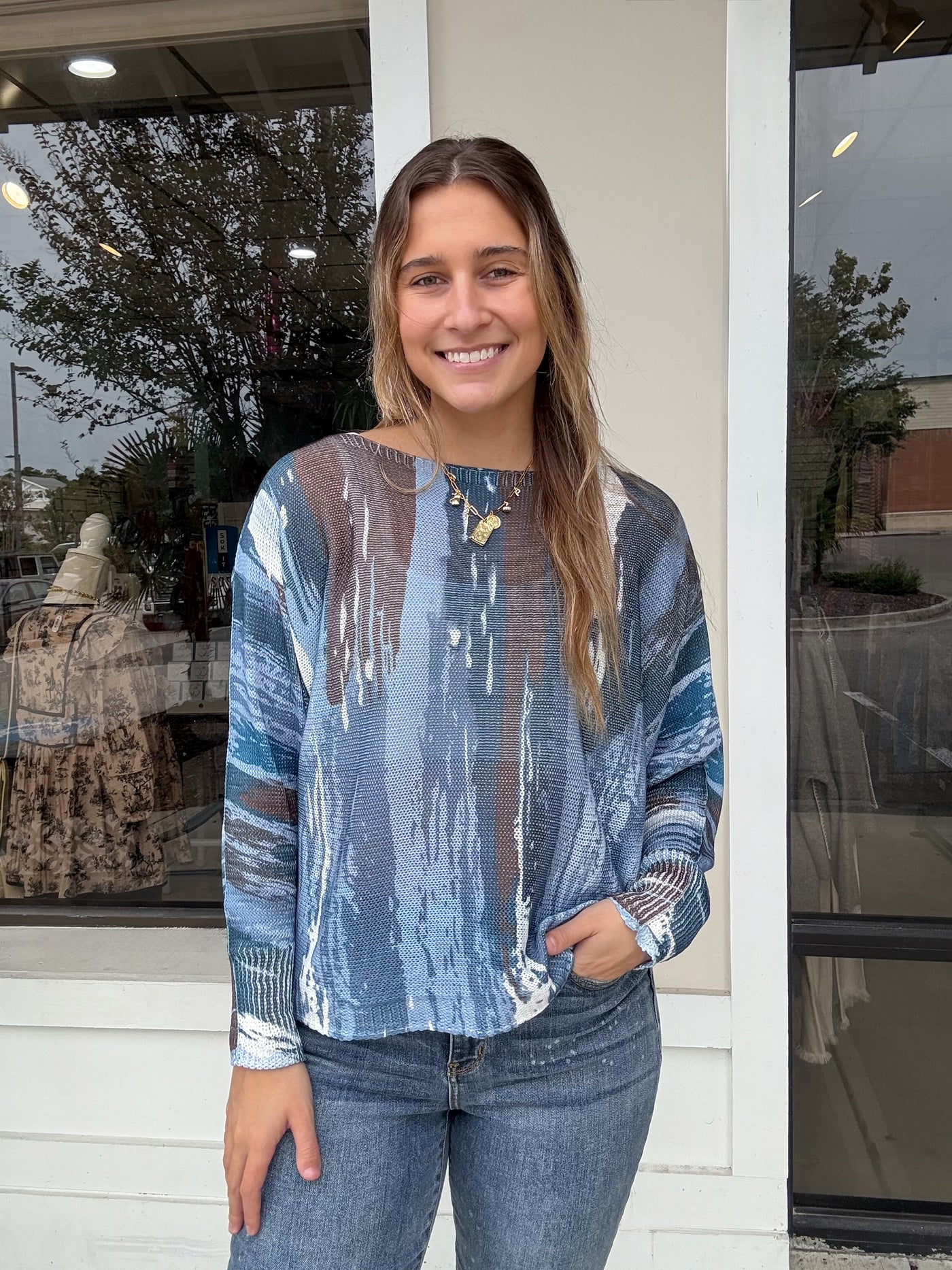 Distressed Blue One Size Sweater