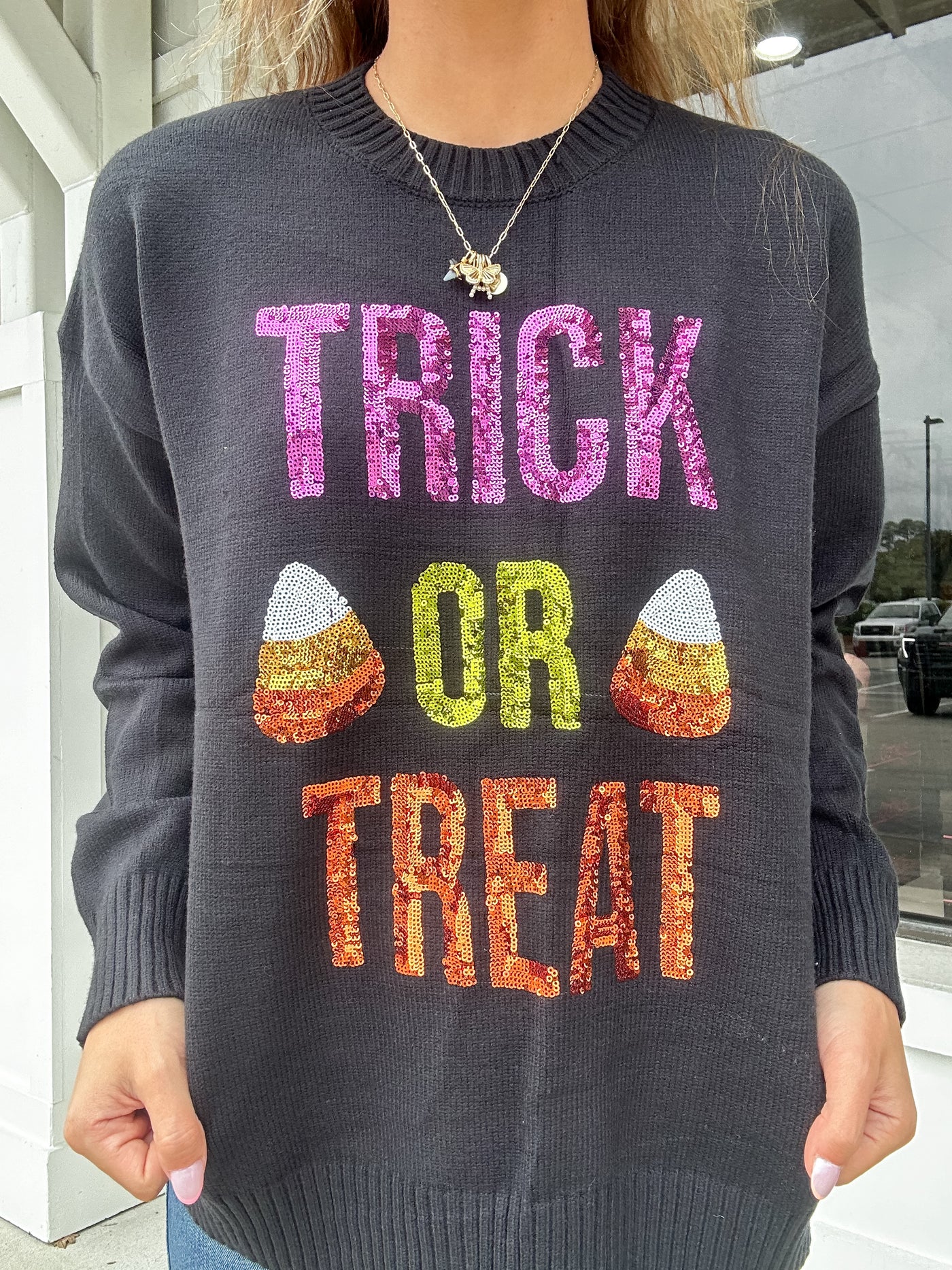 Halloween Trick Or Treat Sequin Sweater