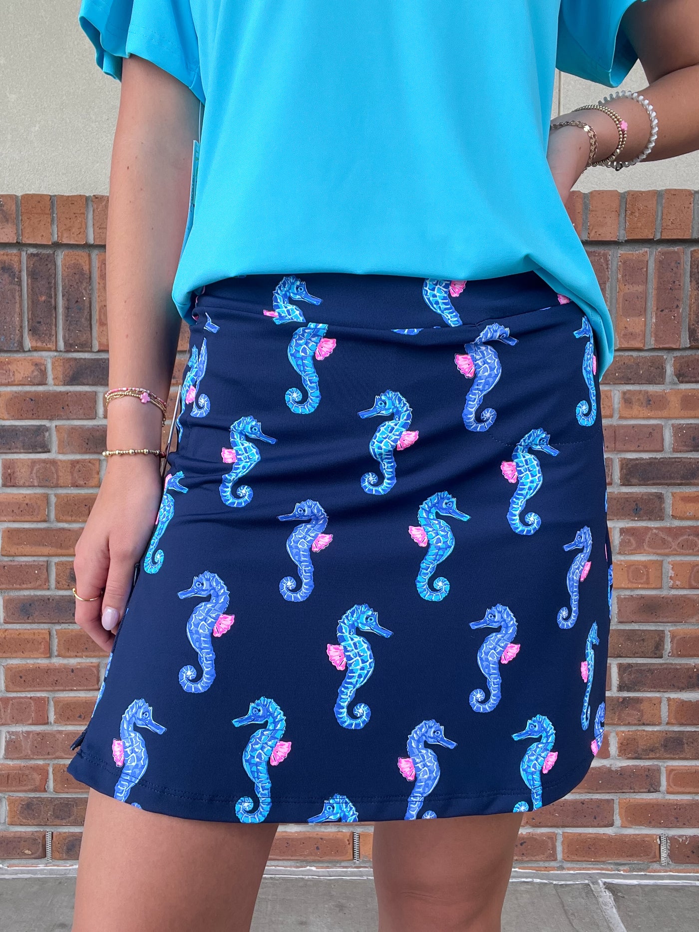 LuLu B Navy Seahorse Zip Skort