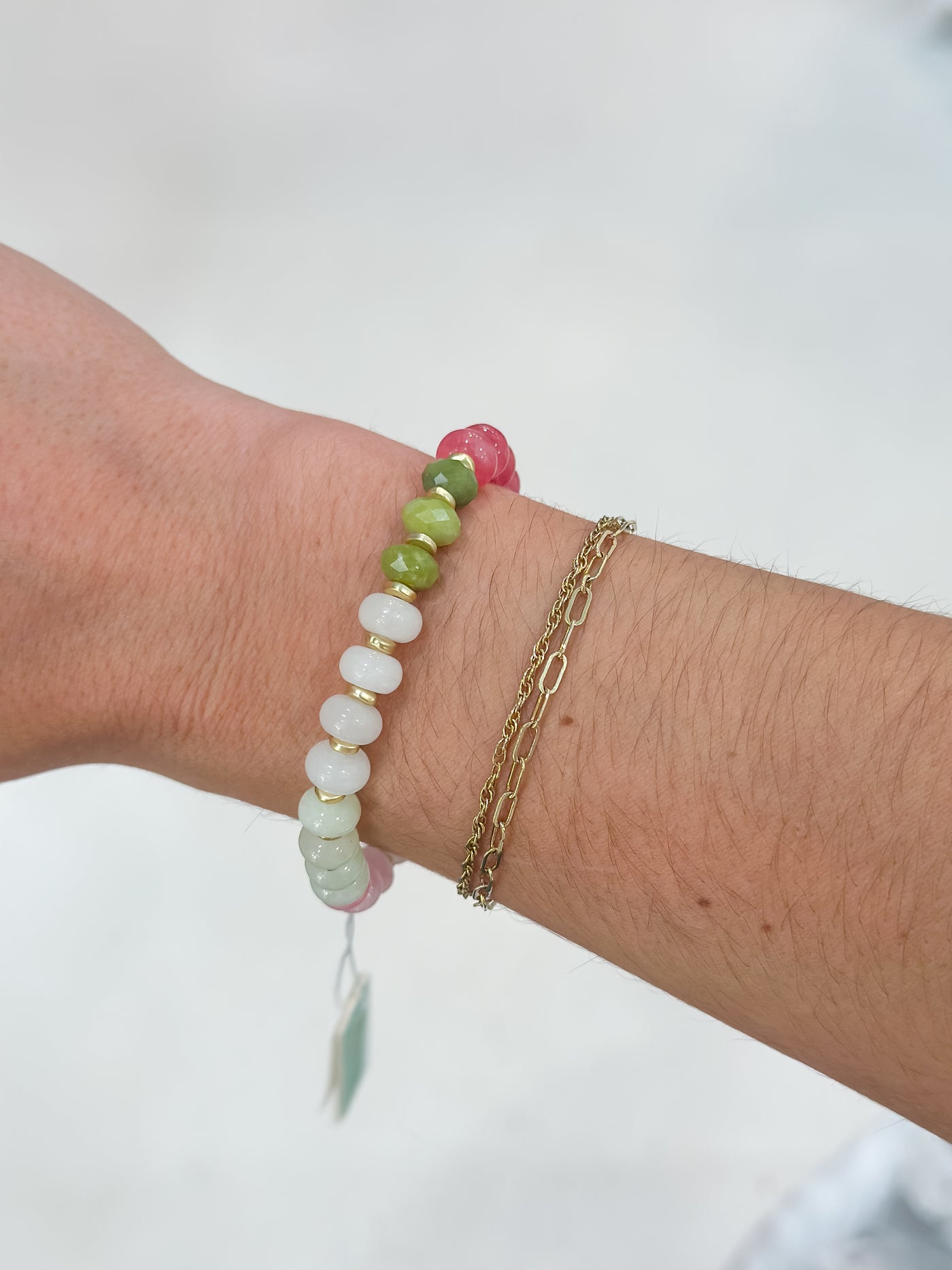 Spartina Green & Pink 10mm Stone Stretch Bracelet