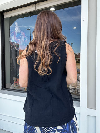 Umgee Fancy Fray Sleeveless Top