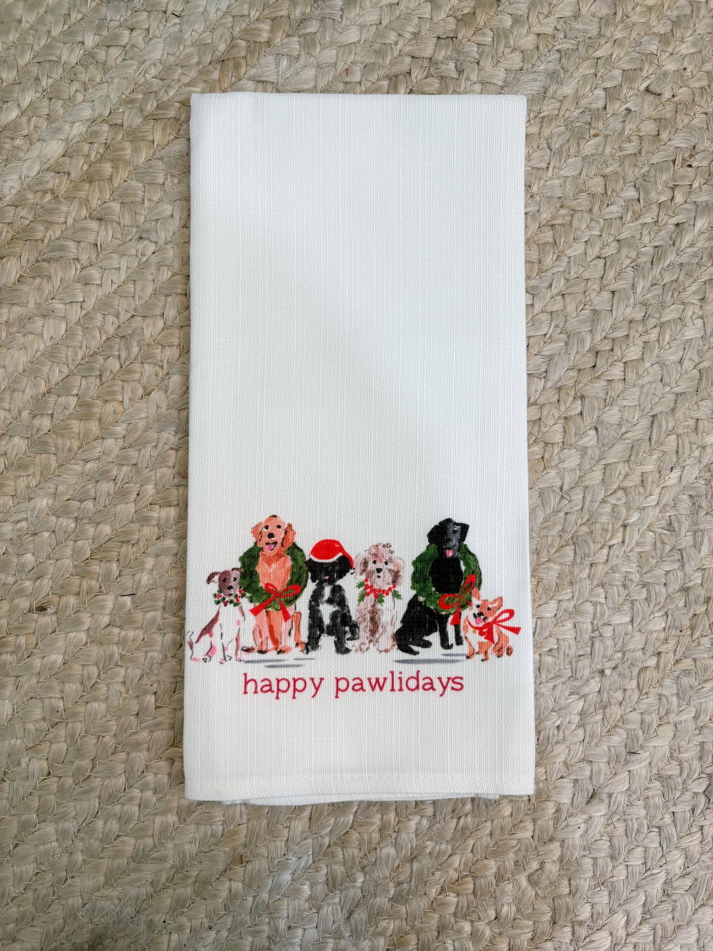 Happy Pawlidays Painted Dog Tea Towel