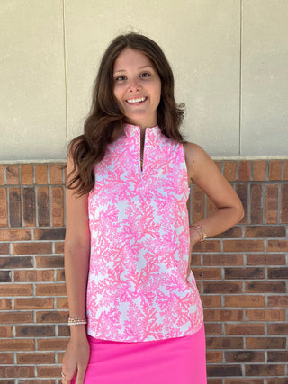 LuLu B Coral Reef Sleeveless Zip Top