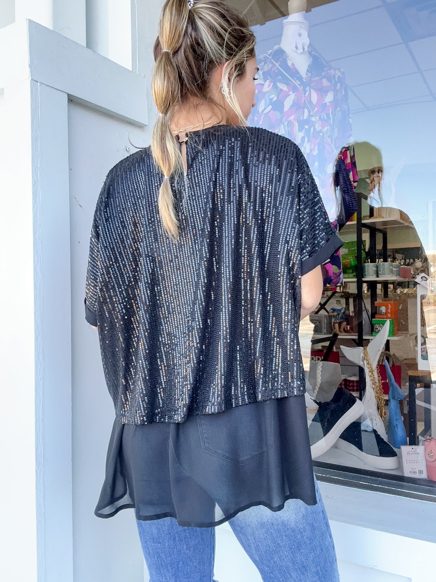 Umgee Sequin Round Neck Layering Top