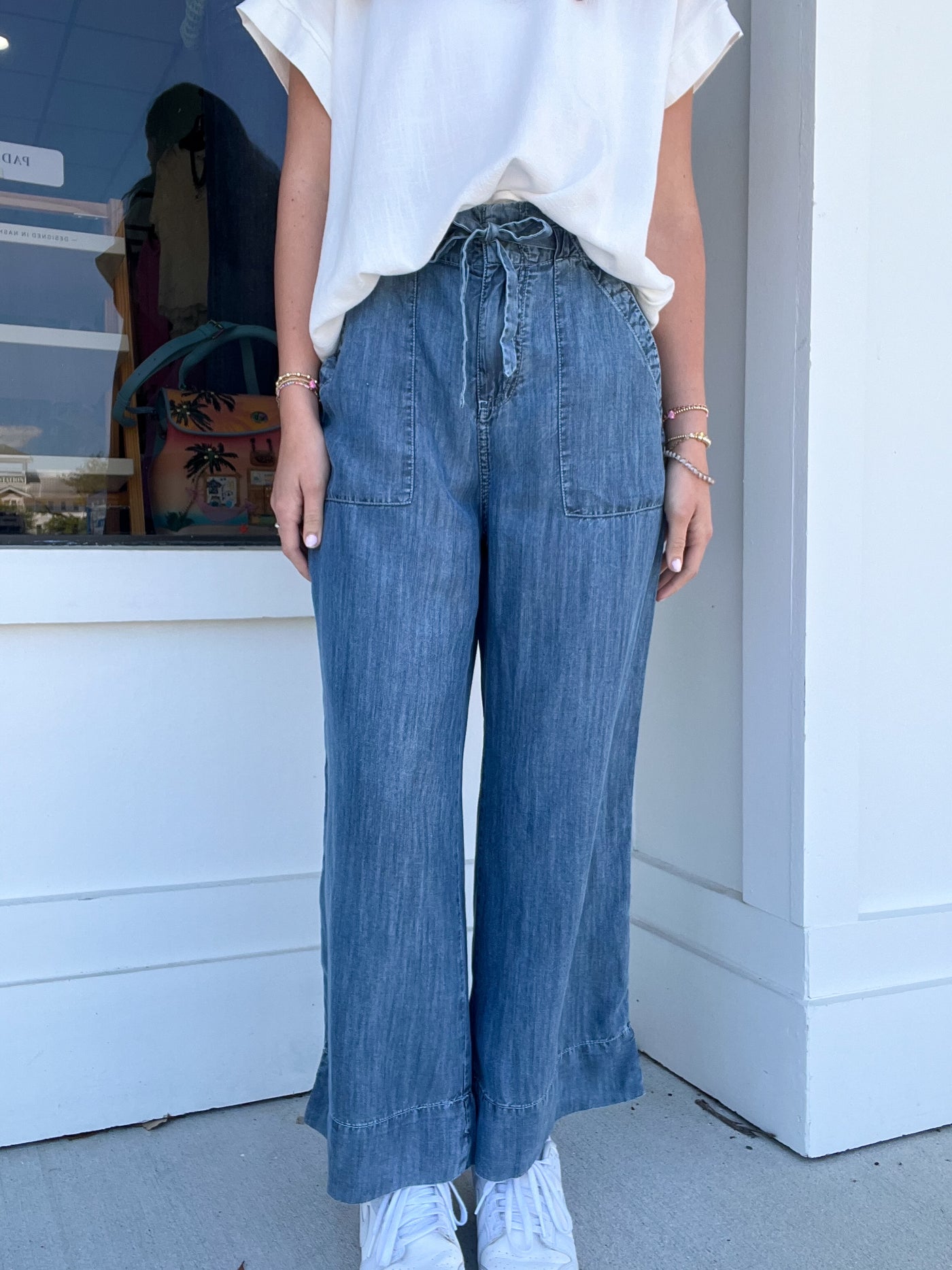 Hatley Tie Front Pants - Blue Acid Wash