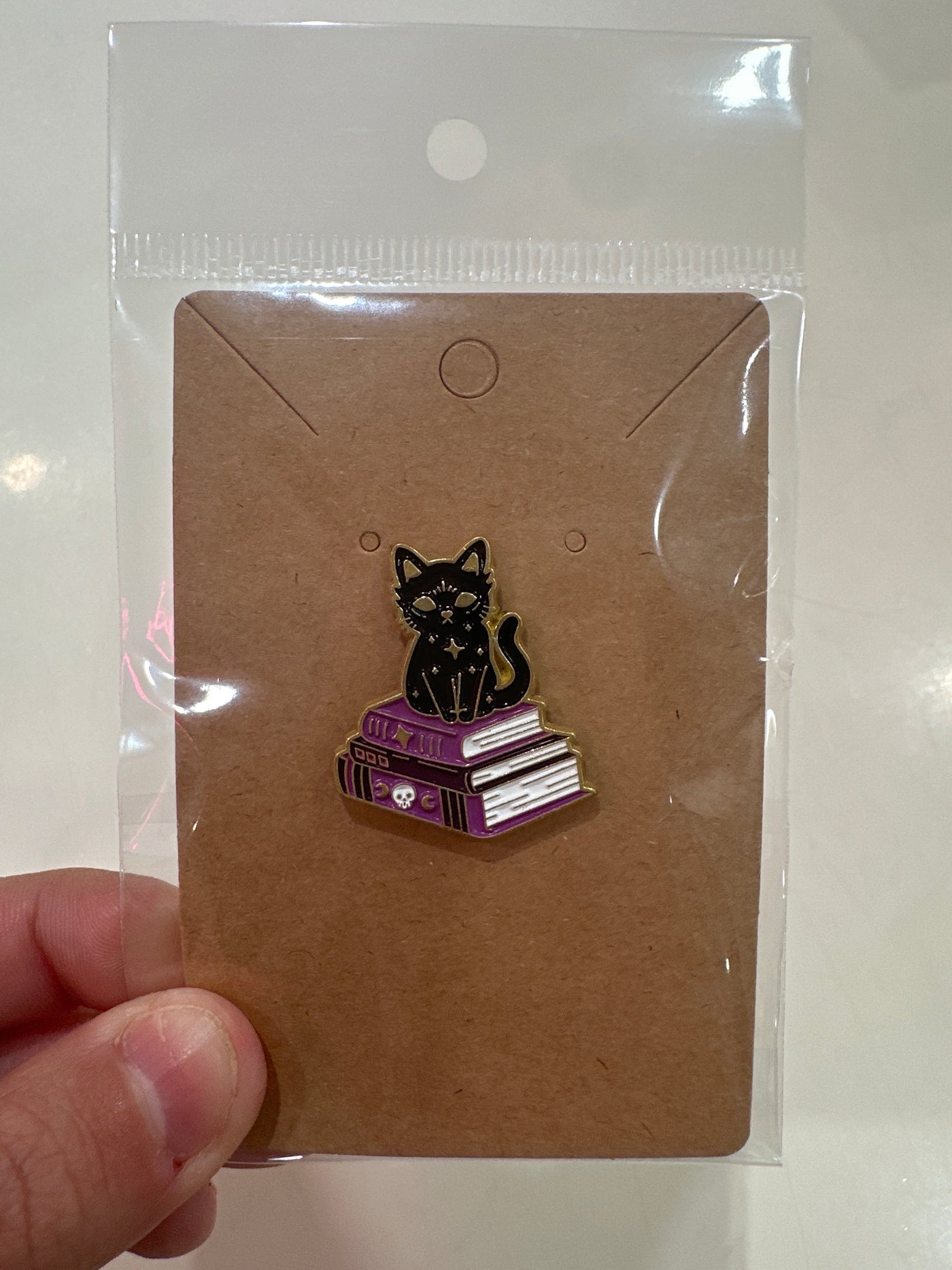 Black Cat On Book Stack Pin