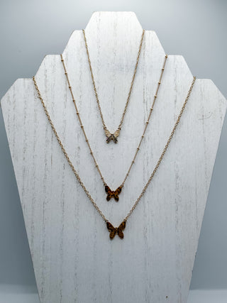 Gold Butterfly 3 Necklace Set