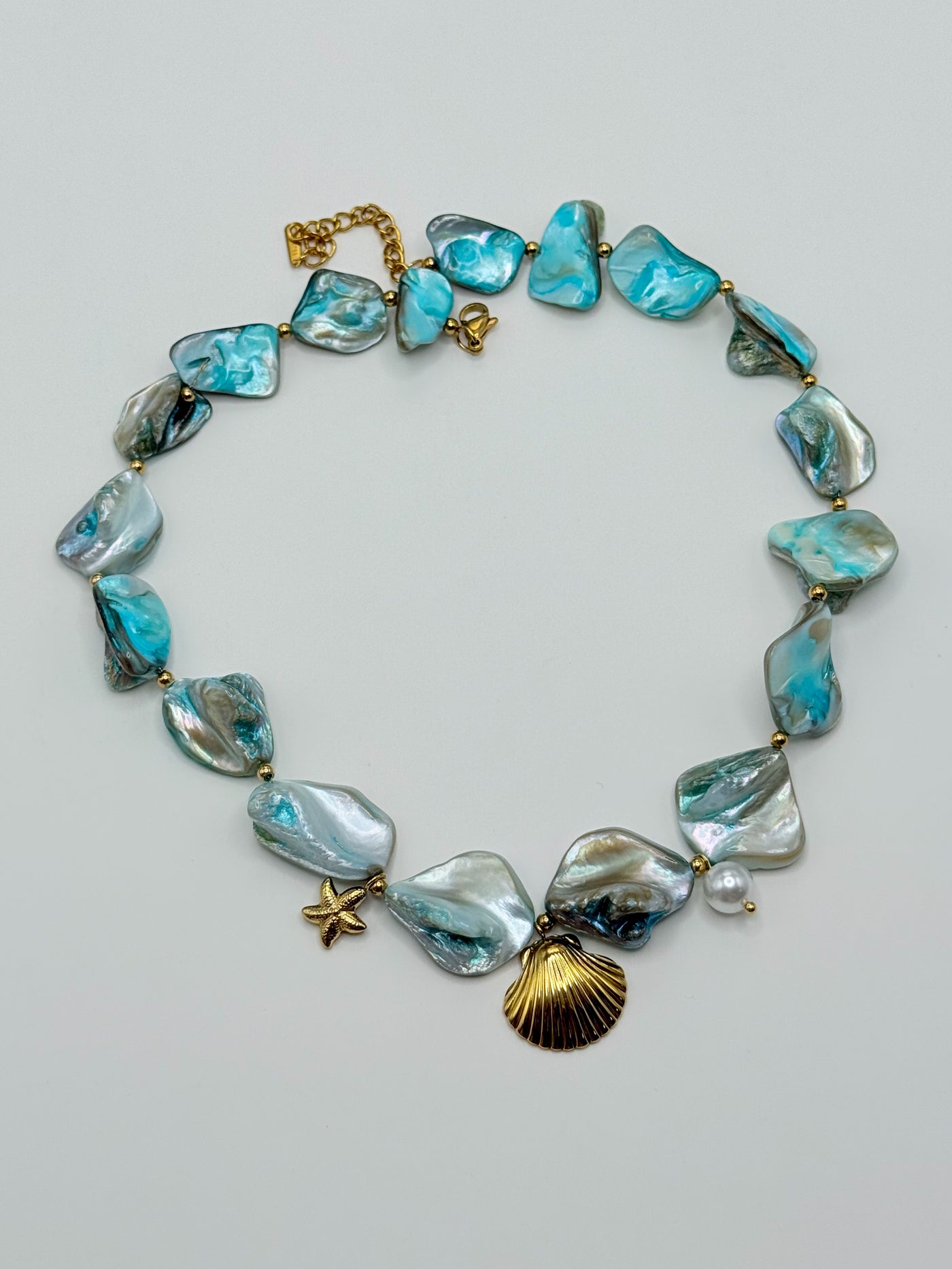 Turquoise Pearl Chunky Charm Necklace