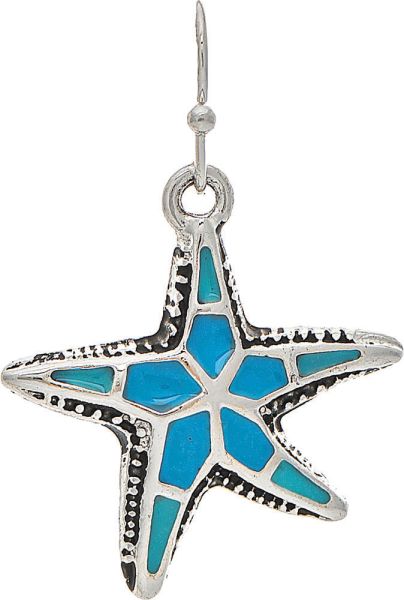 Silver Blue Inlay Starfish Earring