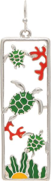 Silver Multicolored Turtle Reef Bar Earring