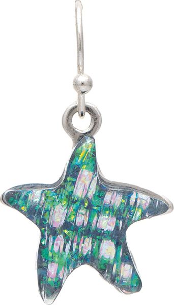 Silver Blue Aurora Borealis Glow Starfish Earring