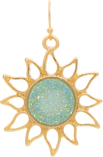 Gold Blue Druzy Sun Earring