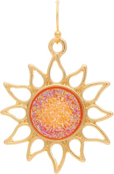 Gold Orange Druzy Sun Earring