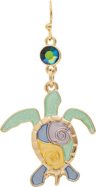 Gold Multicolor Swirl Inlay Turtle Earring