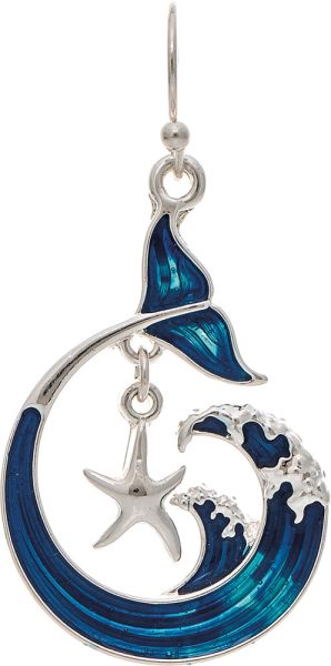 Silver Blue Curled Tail Waves Earring