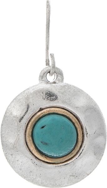 Two Tone Turquoise Gem Hammered Disc Earring