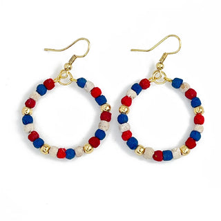 Aasha Patriotic Small Bead Hoop Kantha Handcrafted Earrings