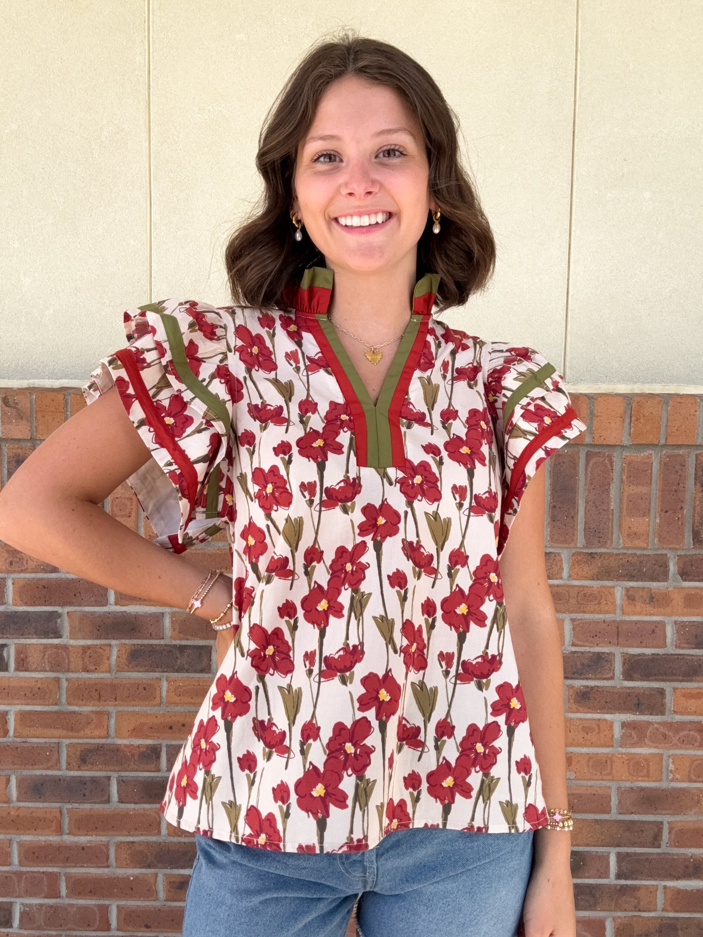 Floral Flutter Sleeve Top