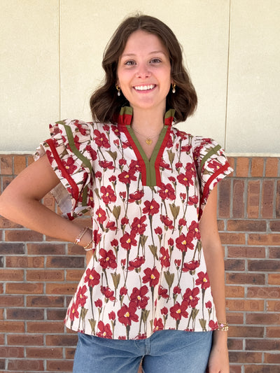 Floral Flutter Sleeve Top