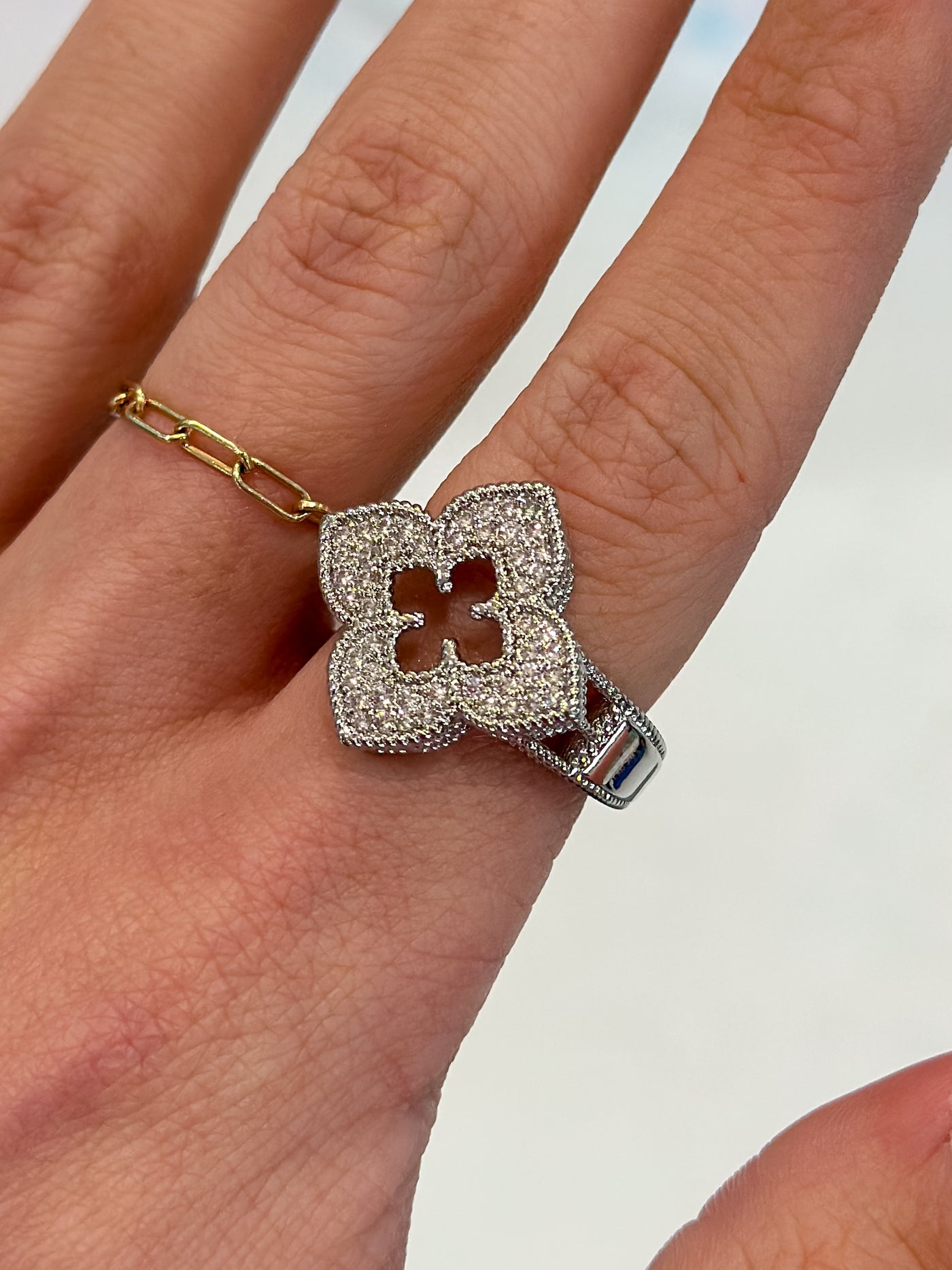 CZ Silver Flower Ring