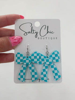 Checkered Bow Resin Earrings