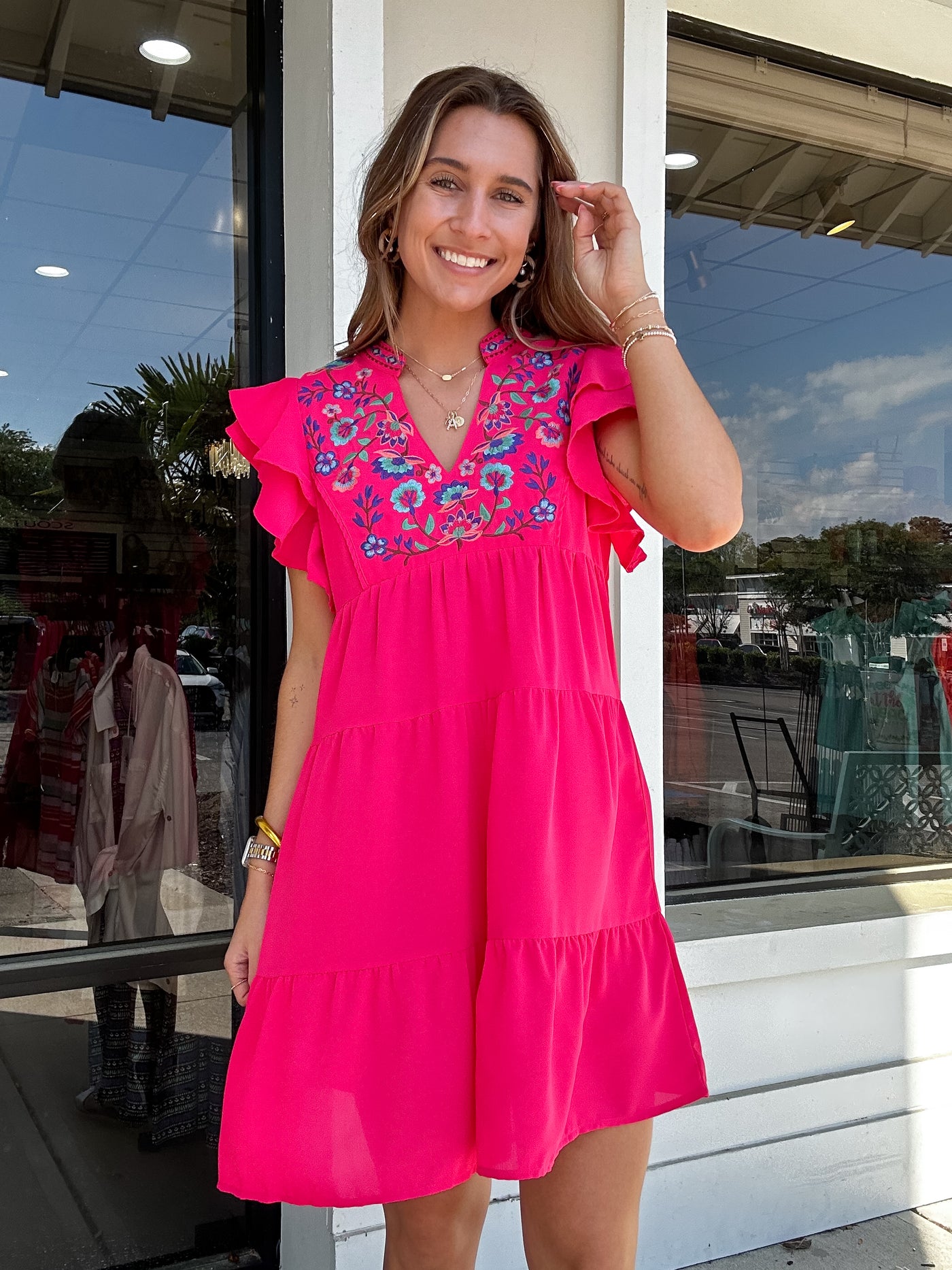Umgee Embroidered Tiered Dress