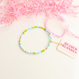 Beaded Blondes Lime Green and Blue Sprinkle Bracelet