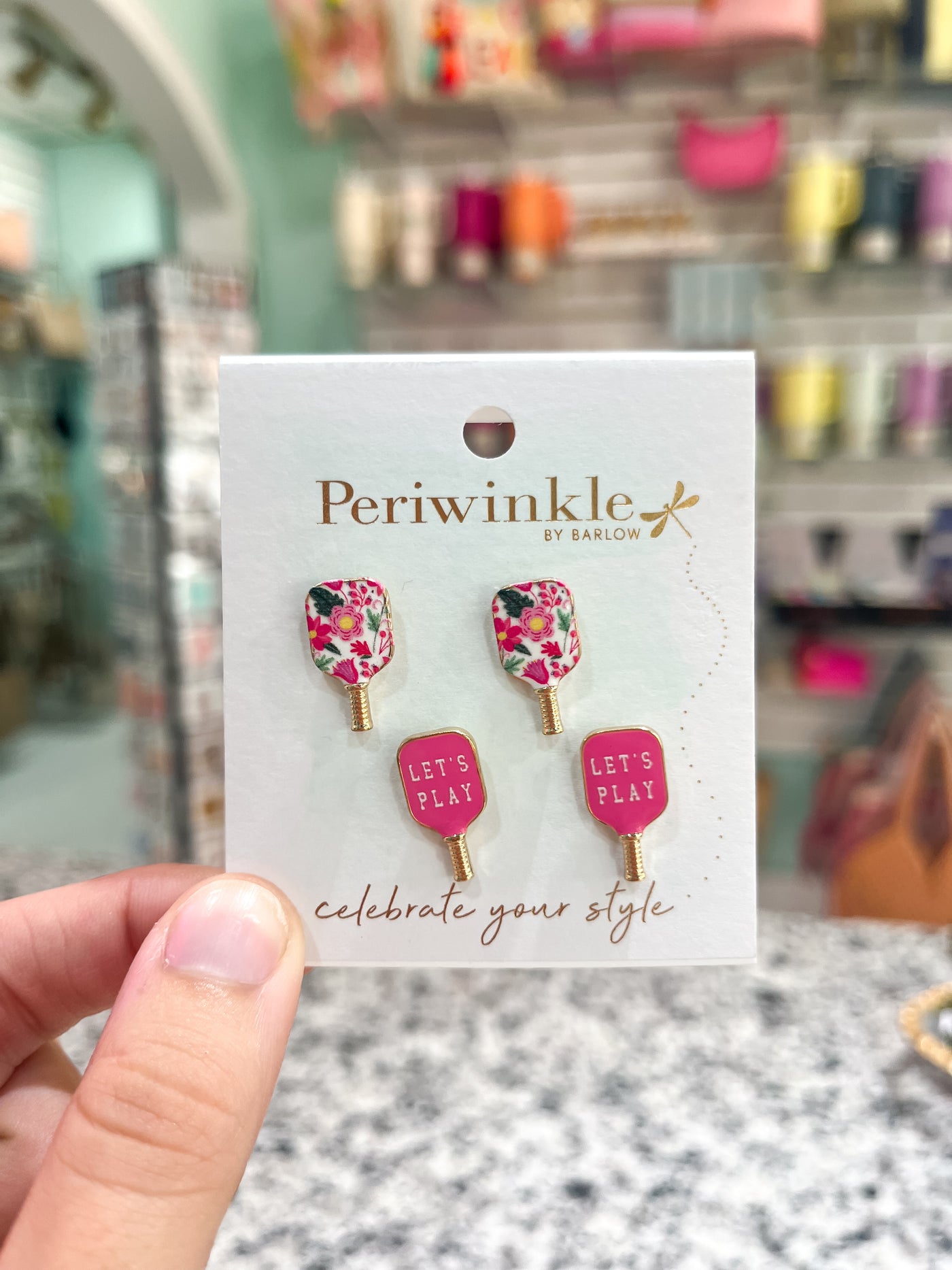 Periwinkle Hot Pink Let's Play Duo Pickleball Earrings