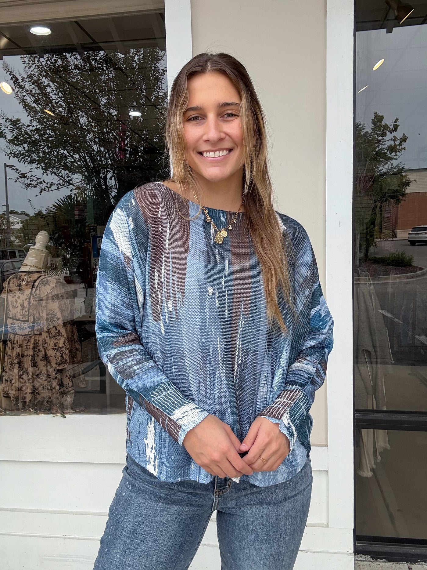 Distressed Blue One Size Sweater