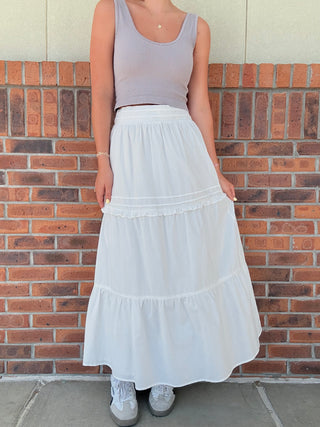 Pretty in pleats maxi tiered skirt