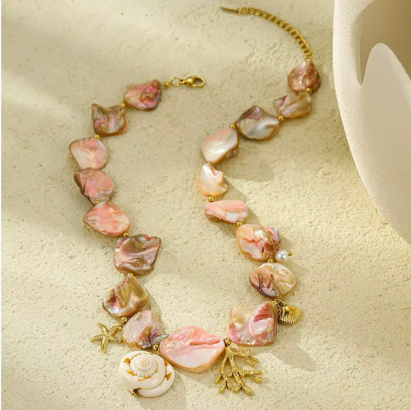 Pink Pearl Chunky Charm Necklace