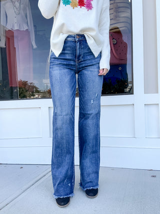 Risen High Rise Long Straight Jeans