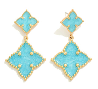 Linked Resin Enamel Swirl Clover Drop Earrings