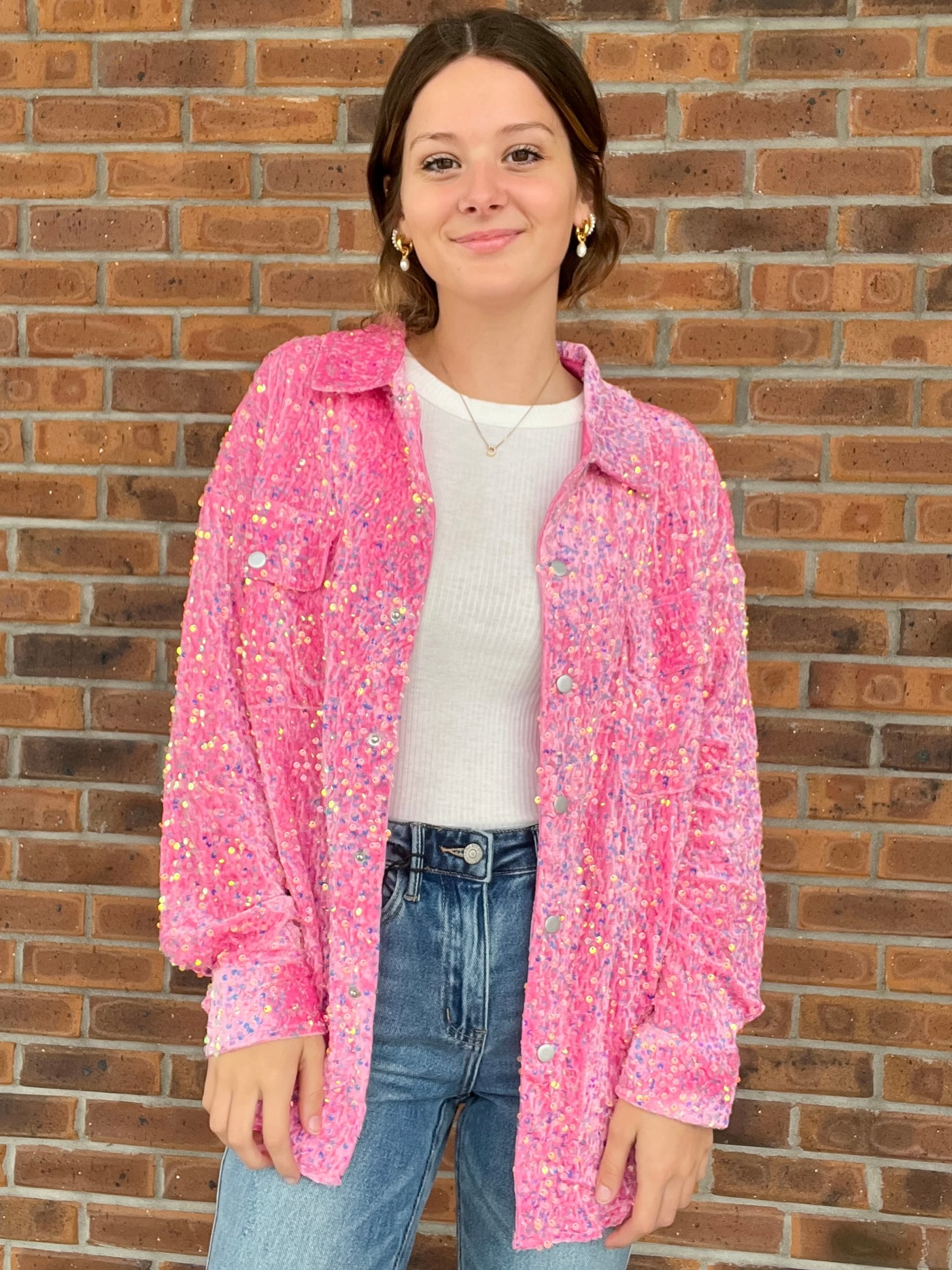 Velvet Sequin Button Down Shirt