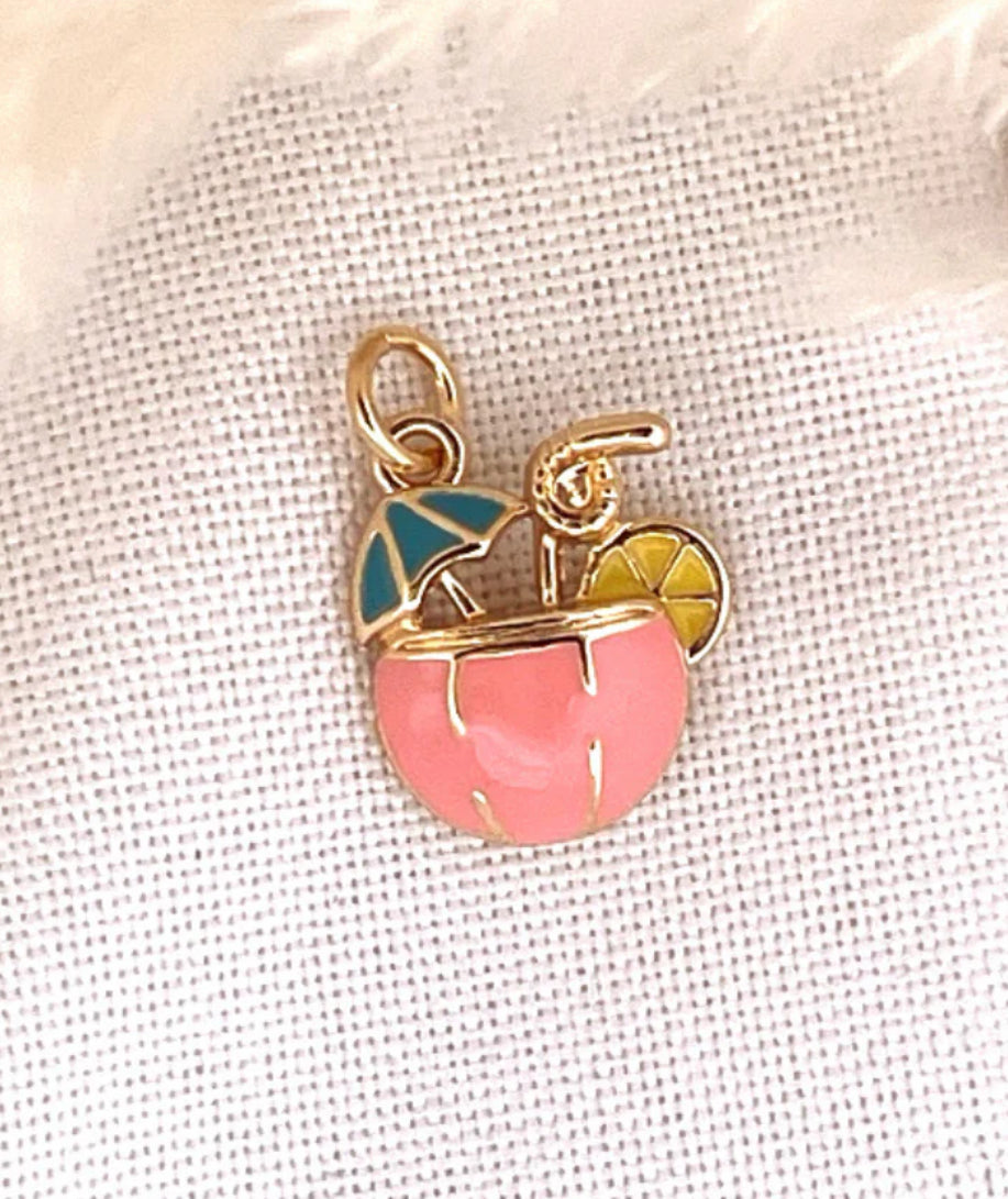 Pink Coconut Drink Gold Charm